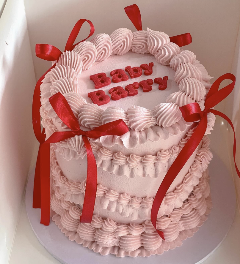 Baby Barry pink and red ribbon cake, Adelaide, Honey Love Cakes
